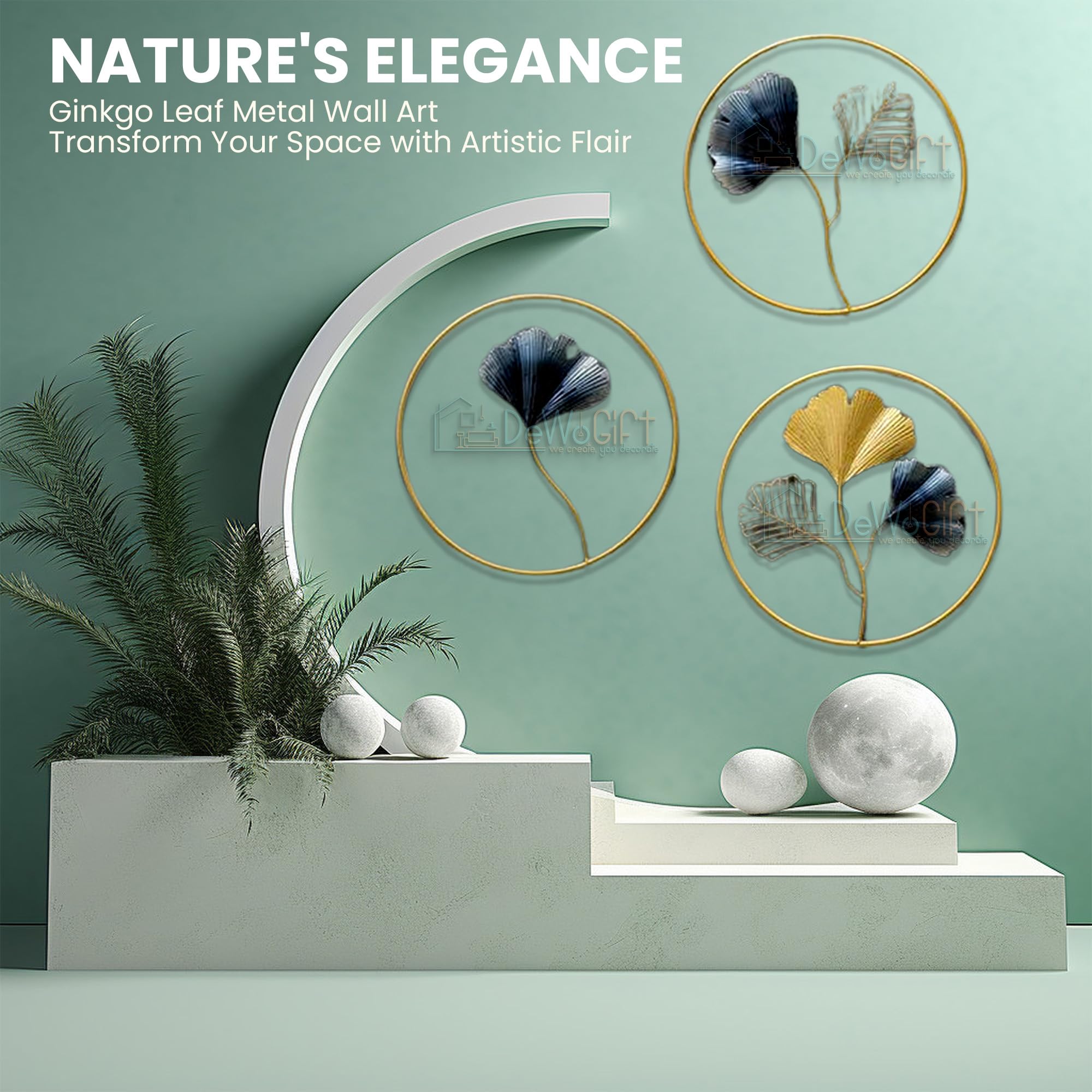 Design World Gifts And Interiors Metal Wall Decor/Wall Art/Gingko Leaf Wall Sculpture/Hanging For Living Room, Bedroom, Dining R